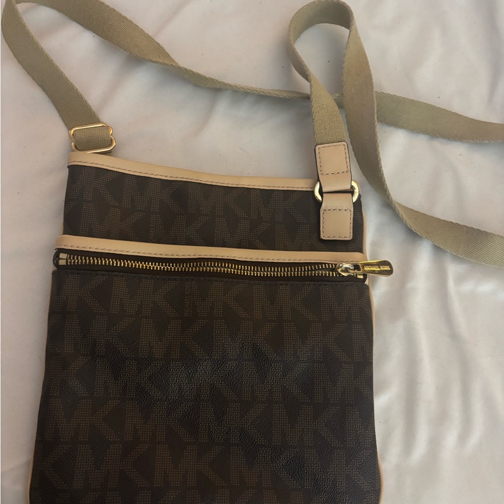 Michael Kors Dark Brown and Tan Crossbody Bag